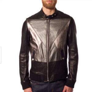 Diesel  Black Gold Men's Litriang 100% Lamb Leather Jacket Metallic Sz 46/Medium
